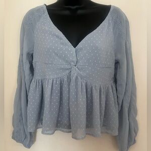 American Eagle Women's Light Blue Peplum Top